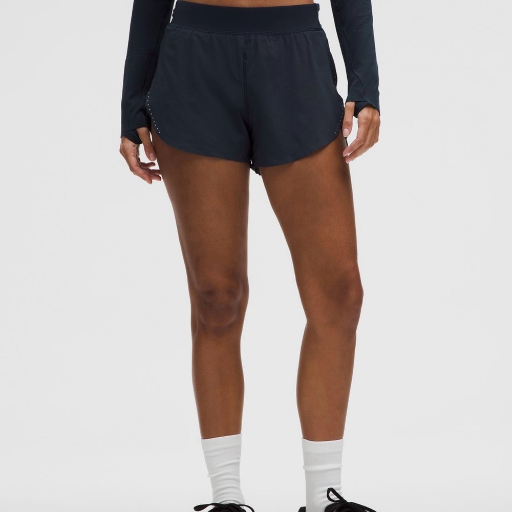 Navy LuluLemon Fast and Free High-rise Classic Fit Split 3” Shorts